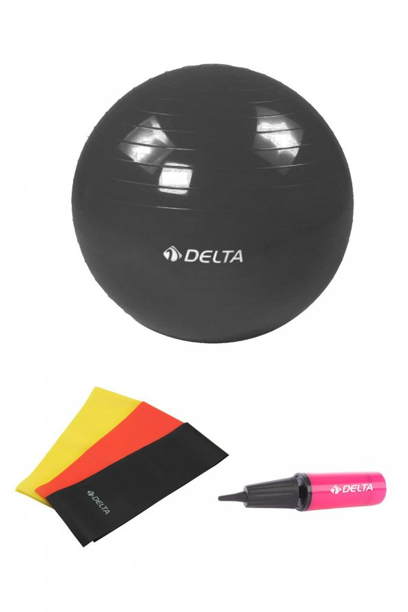 Delta 55 cm Pilates Topu 3lü Pilates Bandı Egzersiz Direnç Lastiği Pilates Topu Pompası 5li Set