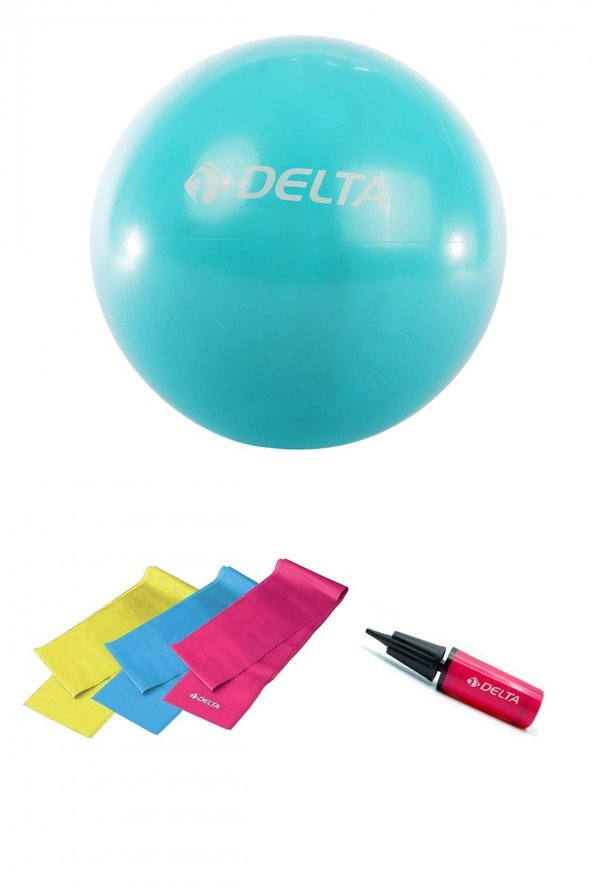 Delta 55 cm Pilates Topu 3lü Pilates Bandı Egzersiz Direnç Lastiği Pilates Topu Pompası 5li Set