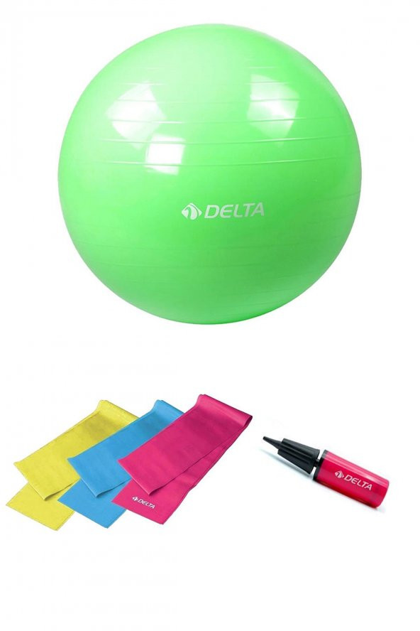 Delta 55 cm Pilates Topu 3lü Pilates Bandı Egzersiz Direnç Lastiği Pilates Topu Pompası 5li Set