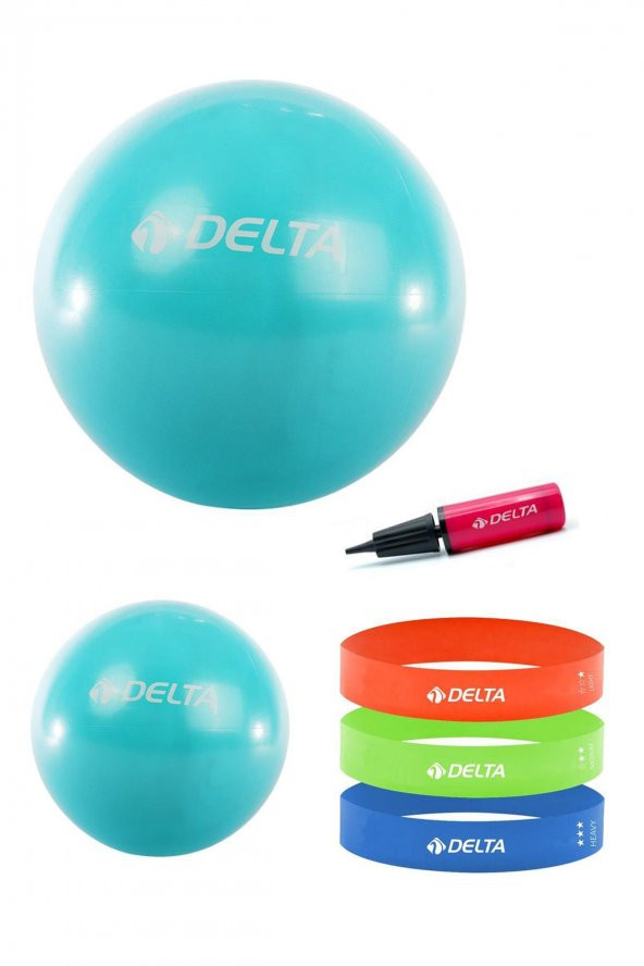 Delta 55 cm-20 cm Pilates Topu 3lü Squat Bandı Egzersiz Direnç Lastiği Pilates Topu Pompası Seti