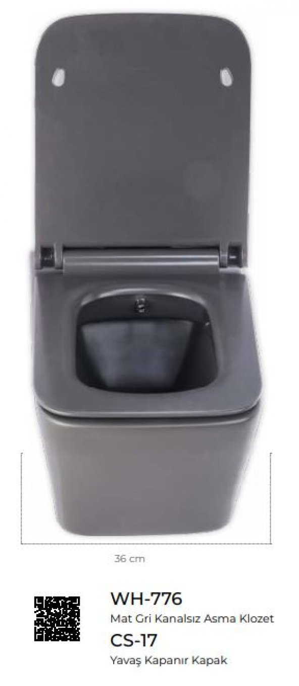 Pure Mat Gri Yavaş Kapanır Klozet Kapağı Cs-17