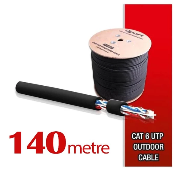 Qport Yüksek Bakır Utp 23Awg 0.58 MM Dış Ortam Cat6 Outdoor Kablo 140 Metre