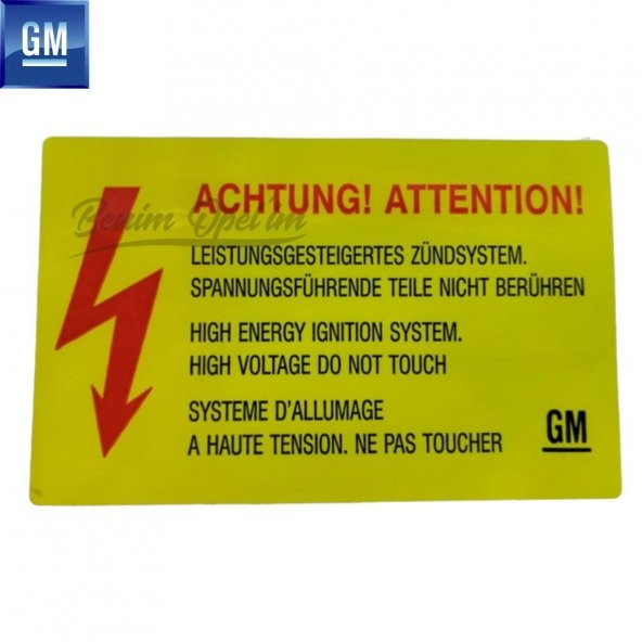 Opel Enerji Uyarı Etiketi Sarı 6.4X10cm Achtung Attentıon GM - 1