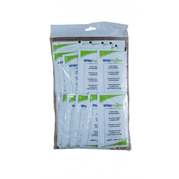 WhiteHygiene Alkollü nemlendiricili tekli mendil 20 li paket