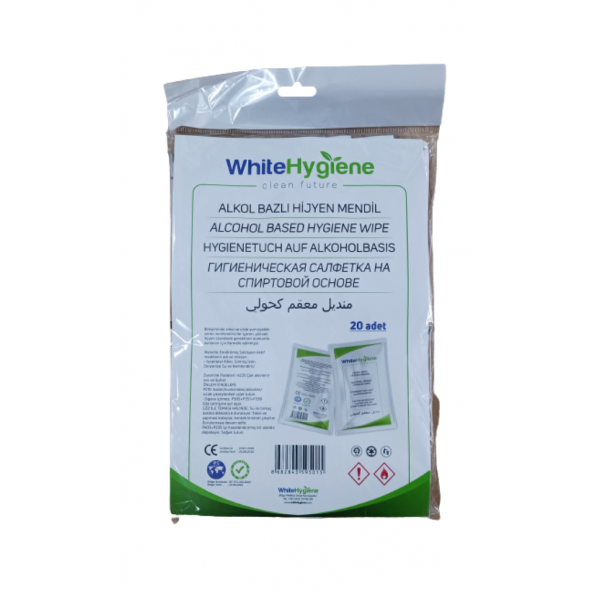 WhiteHygiene Alkollü nemlendiricili tekli mendil 20 li paket - 2