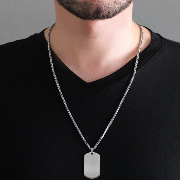 Nipora Oval Tasarım Kişiye Özel İsim Yazılı Silver Renk Çelik Erkek Kolye - 3