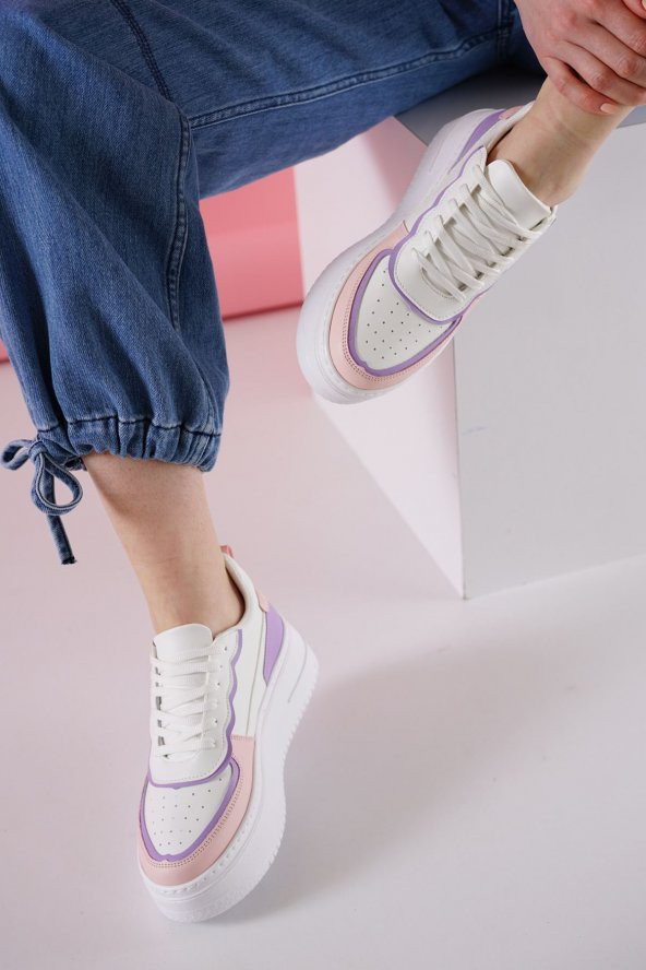 Chela Pudra - Lila Mat Deri Kadın Spor Ayakkabı