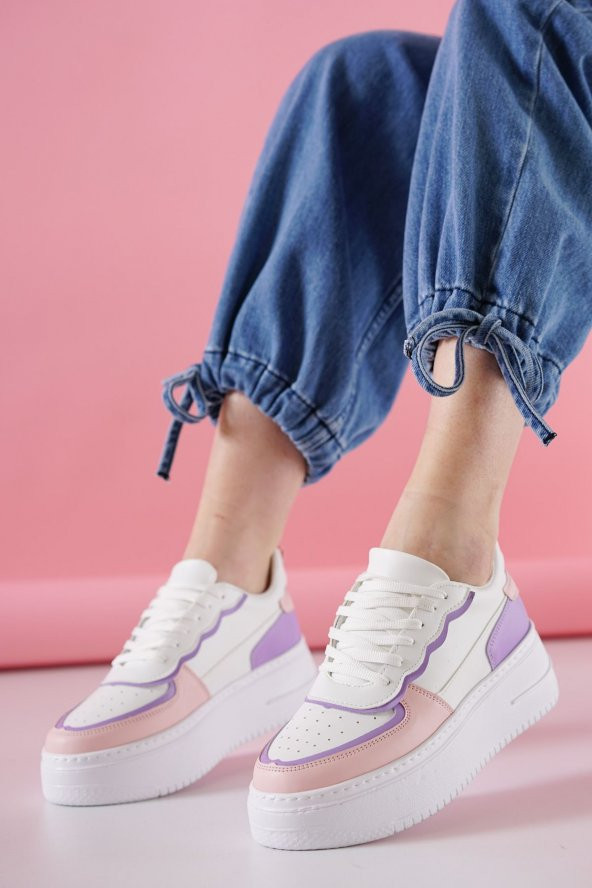 Chela Pudra - Lila Mat Deri Kadın Spor Ayakkabı - 2