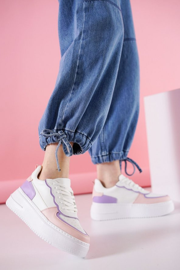 Chela Pudra - Lila Mat Deri Kadın Spor Ayakkabı - 3