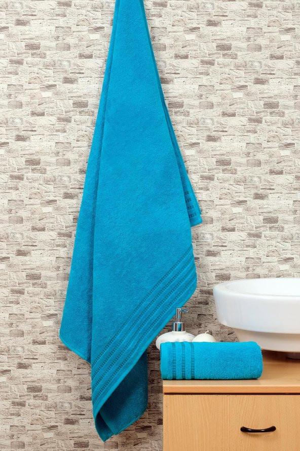 2li Renkli Şerit Desen Bordürlü Banyo Havlu Seti