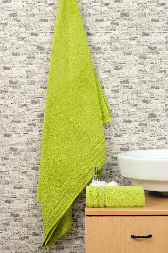 2li Renkli Şerit Desen Bordürlü Banyo Havlu Seti - 4