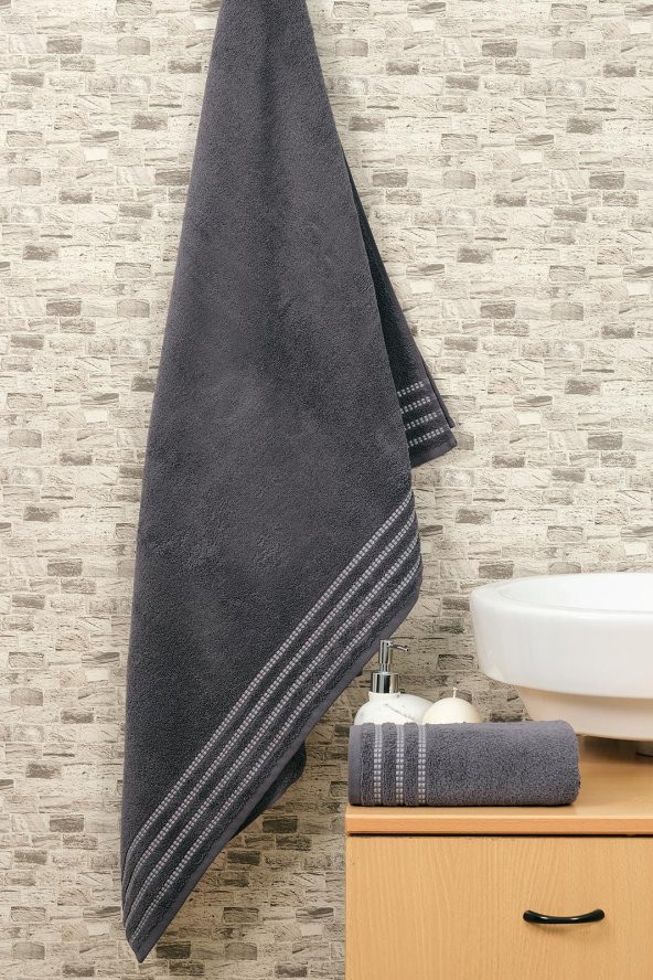 2li Renkli Şerit Desen Bordürlü Banyo Havlu Seti - 7