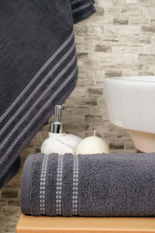 2li Renkli Şerit Desen Bordürlü Banyo Havlu Seti - 8
