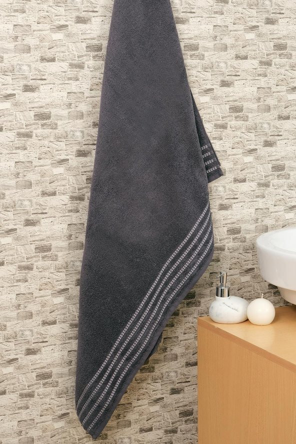 2li Renkli Şerit Desen Bordürlü Banyo Havlu Seti - 9