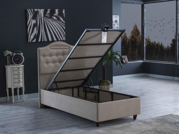 Nima 3 Lü Set ( Baza + Başlık + Yatak ) Çift Kişilik ( BEJ ) 150X200 - Resim 4