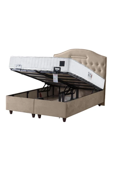 Nima 3 Lü Set ( Baza + Başlık + Yatak ) Çift Kişilik ( BEJ ) 150X200 - Resim 2