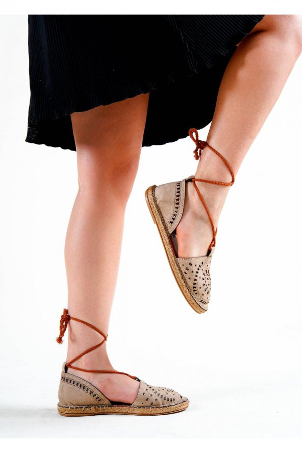 Rosella Bilekten Bağlamalı Nude Süet Kadın Ayakkabı - 3