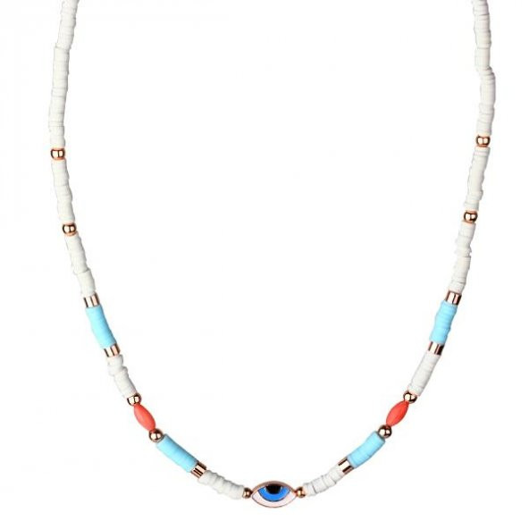 KL-RENKLİ FİMO BONCUK GÖZ DETAY BONCUK KOLYE ROSE RENK