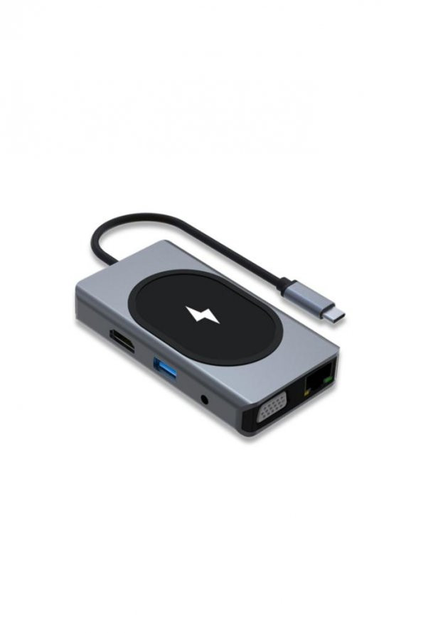 Shaza 9in1 USB Type-C Hub Port Adaptör 4K HDMI USB Ethernet Pd Girişli 15W Kablosuz Şarj - 2