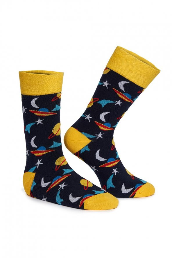 Uzay Desenli Erkek Soket Çorap