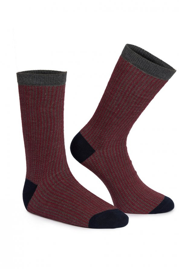 Kırmızı Gri Çizgili Soket Çorap