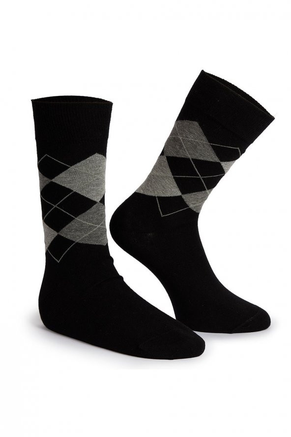 Siyah Baklava Desenli Erkek Soket Çorap