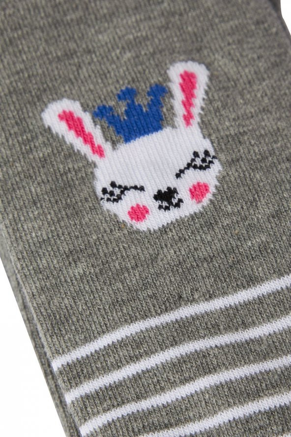 Gri Tavşan Desenli Külotlu Çorap