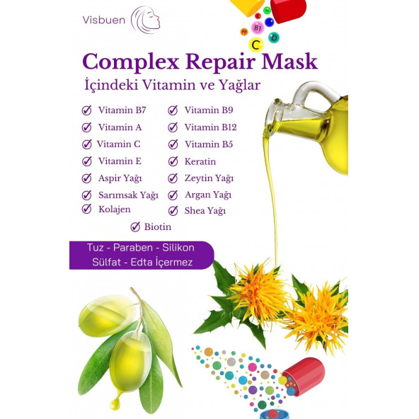 Complex Onarım Saç Maskesi 15 Doğal Aktifli Besleyici Güçlendirici ve Nemlendirici Bakım Butter - 2