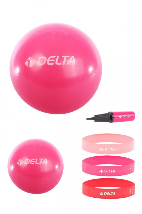 Delta 55 cm-25 cm Pilates Topu 3lü Squat Bandı Egzersiz Direnç Lastiği Pilates Topu Pompası Seti
