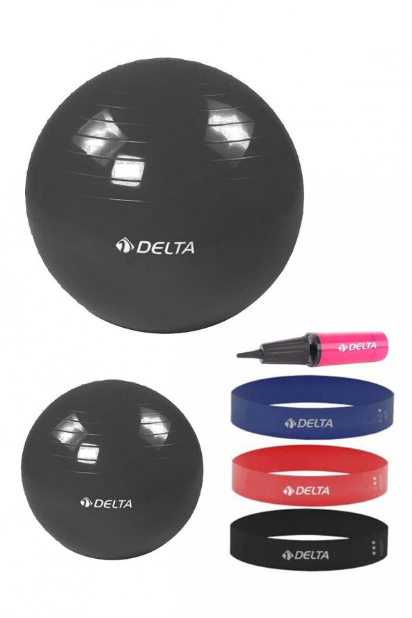 Delta 55 cm-25 cm Pilates Topu 3lü Squat Bandı Egzersiz Direnç Lastiği Pilates Topu Pompası Seti