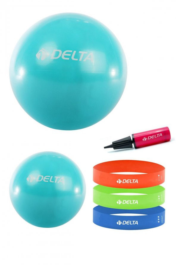 Delta 55 cm-25 cm Pilates Topu 3lü Squat Bandı Egzersiz Direnç Lastiği Pilates Topu Pompası Seti