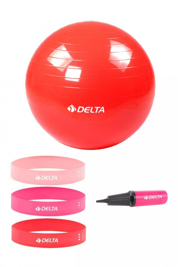 Delta 55 cm Pilates Topu 3lü Squat Bandı Egzersiz Direnç Lastiği Pilates Topu Pompası 5li Set
