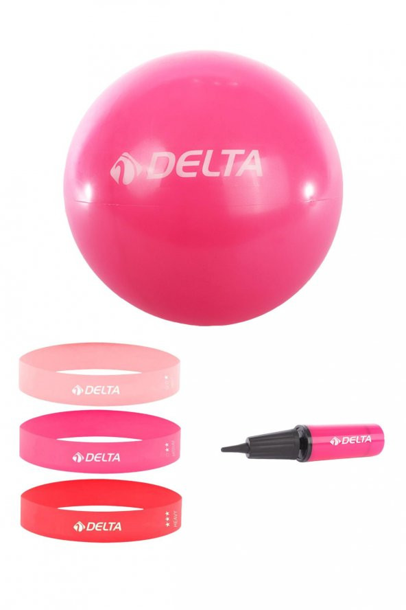 Delta 55 cm Pilates Topu 3lü Squat Bandı Egzersiz Direnç Lastiği Pilates Topu Pompası 5li Set