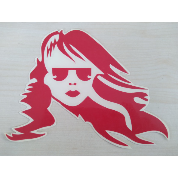 UZUN SAÇLI KIZ STİCKER (KIRMIZI) 18x13cm GÖZLÜKLÜ KIZ ETİKETİ - UZUN SAÇLI KIZ ÇIKARTMASI ürün görseli