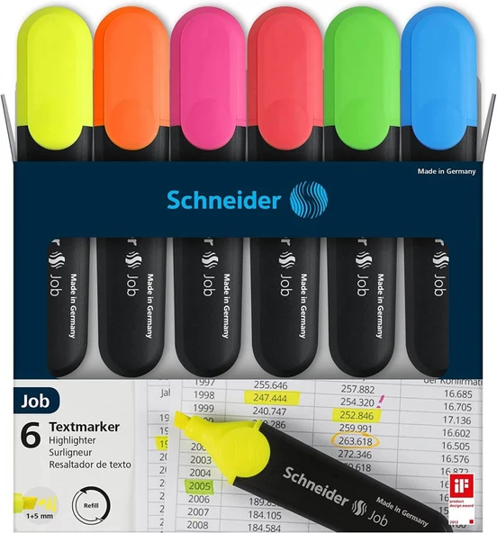 Schneider Job 150 NEON Fosforlu Kalem 6'lı Set Orijinal Kutulu / 115096