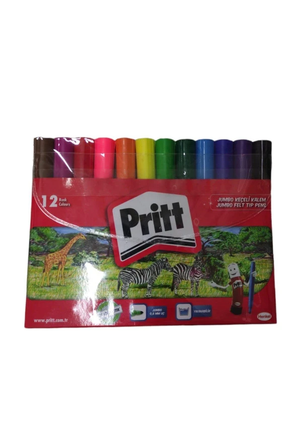 Pritt Keçeli Boya Kalemi Jumbo Yuvarlak Uç 12 Renk Jumbo Keçeli Boya