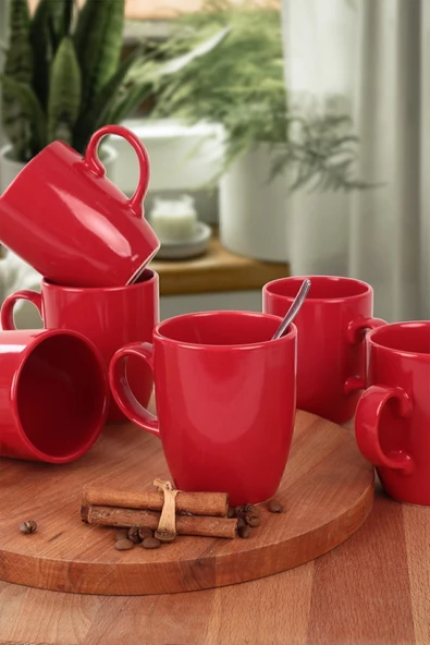 Keramika Bayrak Kırmızı Bulut Kupa 9 Cm 6 Adet - 3