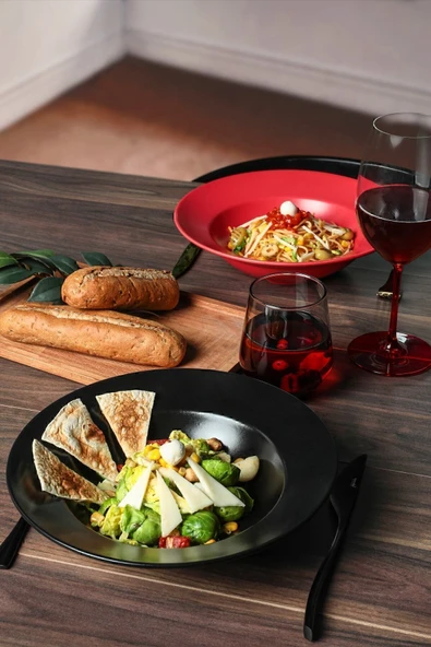 Keramika Mat Siyah Delta Makarna Tabağı 26 cm - Resim 5