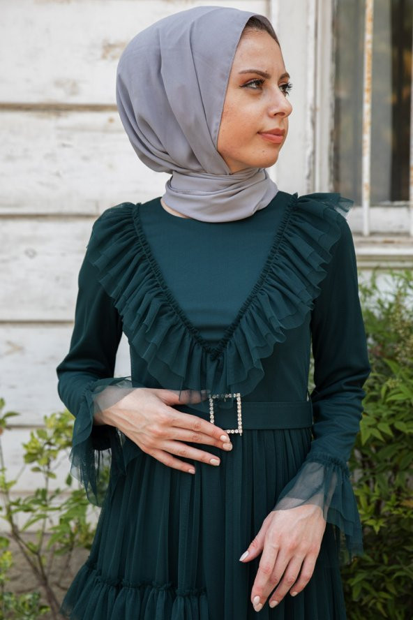 Güpürlü Tesettür Elbise - Yeşil - 2