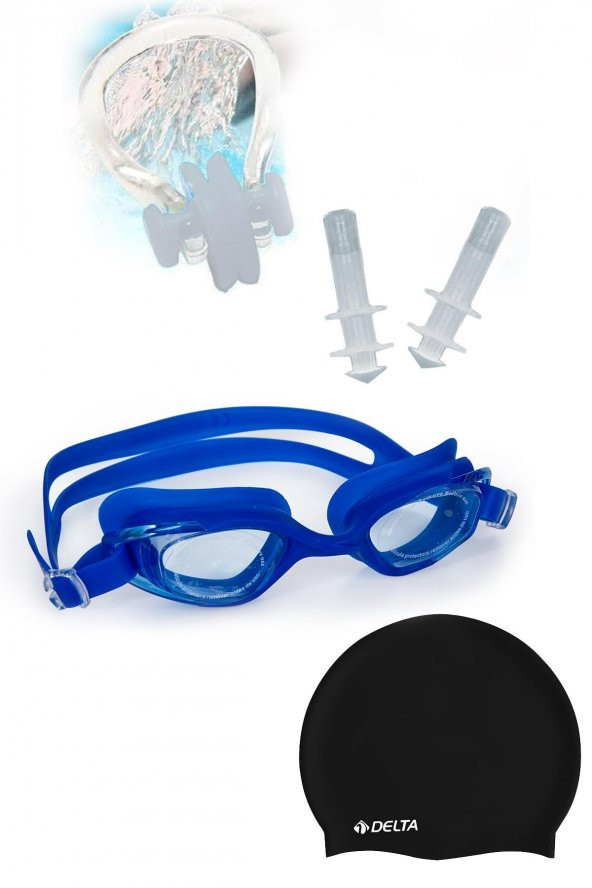 4'lü Set Buhu yapmaz Havuz/Deniz Yüzücü gözlüğü, Su geçirmez Silikon bone, kulak tıpası burun tıkacı
