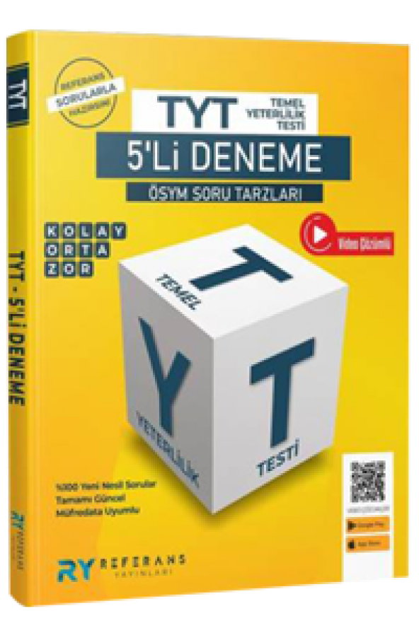 TYT Tamamı Video Çözümlü 5 Fasikül Genel Deneme Seti Kolay-Orta-Zor Referans Yayınları