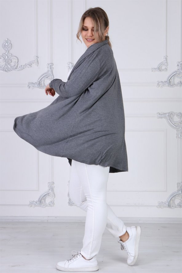 Viskon Kumaş Devrik Yaka Hırka-ANTRASİT - 2