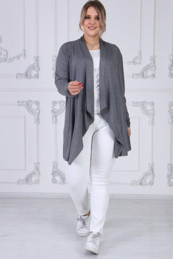 Viskon Kumaş Devrik Yaka Hırka-ANTRASİT - 3