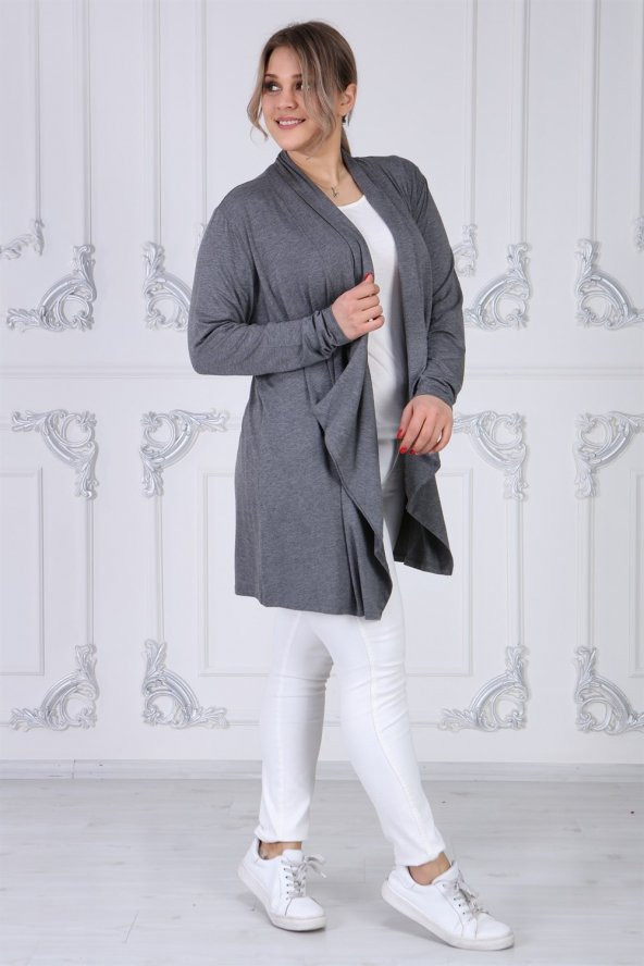 Viskon Kumaş Devrik Yaka Hırka-ANTRASİT - 4