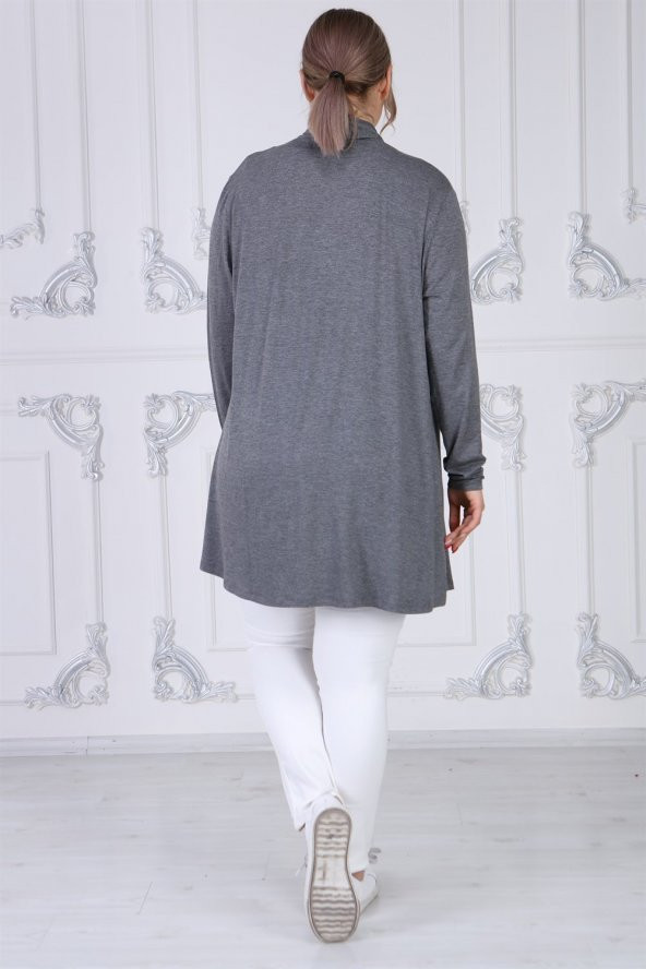 Viskon Kumaş Devrik Yaka Hırka-ANTRASİT - 5