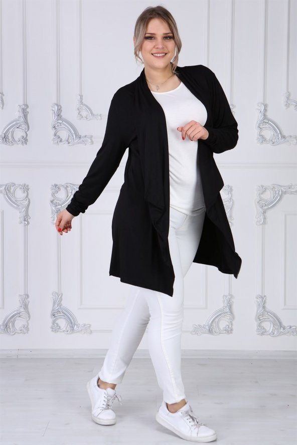 Viskon Kumaş Devrik Yaka Hırka-SİYAH - 3