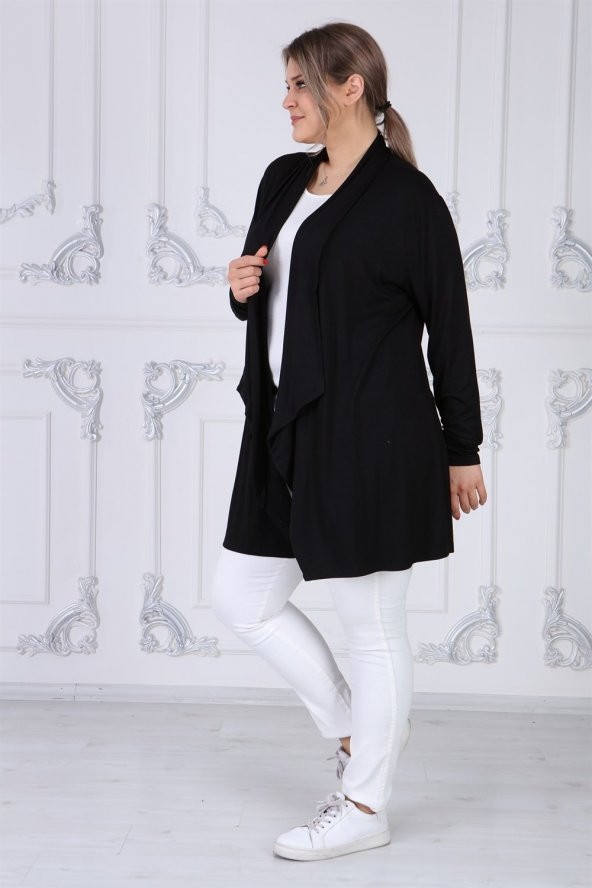 Viskon Kumaş Devrik Yaka Hırka-SİYAH - 4