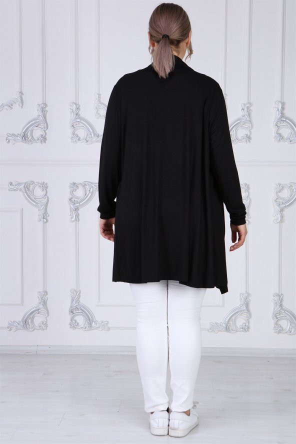 Viskon Kumaş Devrik Yaka Hırka-SİYAH - 5
