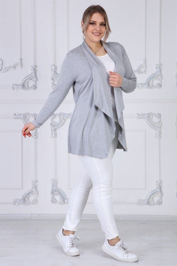 Viskon Kumaş Devrik Yaka Hırka-GRİ MELANGE - 3