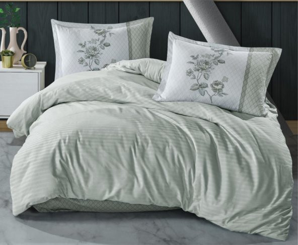 Clasy Butik Serisi Çizgili Ranforce Çift Kişilik Nevresim Takımı Suave v5 Yeşil ürün görseli